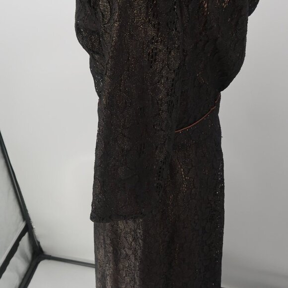 David Meister Women's Black 3/4 Sleeve Lace Gown w Nude Underlay Size 6 - Picture 7 of 11